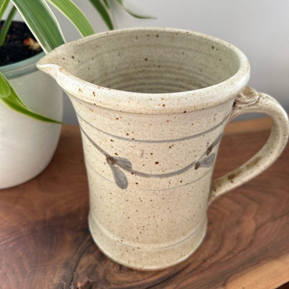Speckled stoneware pitcher / jug Pottery signed
